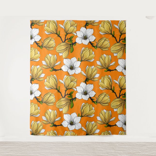 Magnoliengarten in Gelb Wandteppich (Vorderseite)