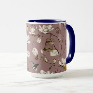 Magnolienhain mit Eulen in Mauve Rosa Tasse