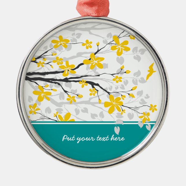 Magnolienzweig und Blume Ornament Aus Metall (Vorne)