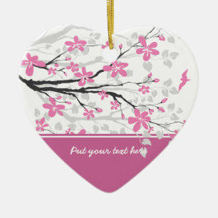 Magnolienzweig und rosa Blume Keramik Ornament