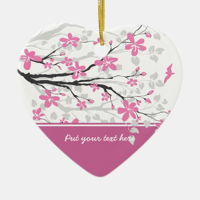 Magnolienzweig und rosa Blume Keramik Ornament (Vorne)
