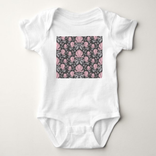Magnolische Blume, handgezeichnet nahtloses Muster Baby Strampler (Vorderseite)