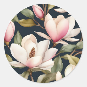 Magnolische Blume in Weiß und Rosa Runder Aufkleber
