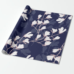 Magnolische Blume nahtloses Muster mit weißer Blu Geschenkpapier