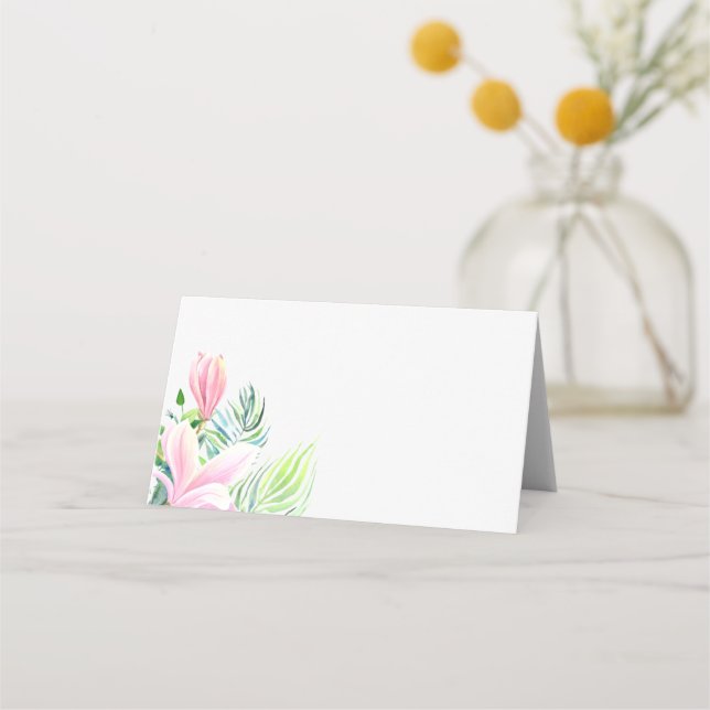 Magnolische Wasserfarbe Blume in rosa Gasttisch Platzkarte (Vorderseite)