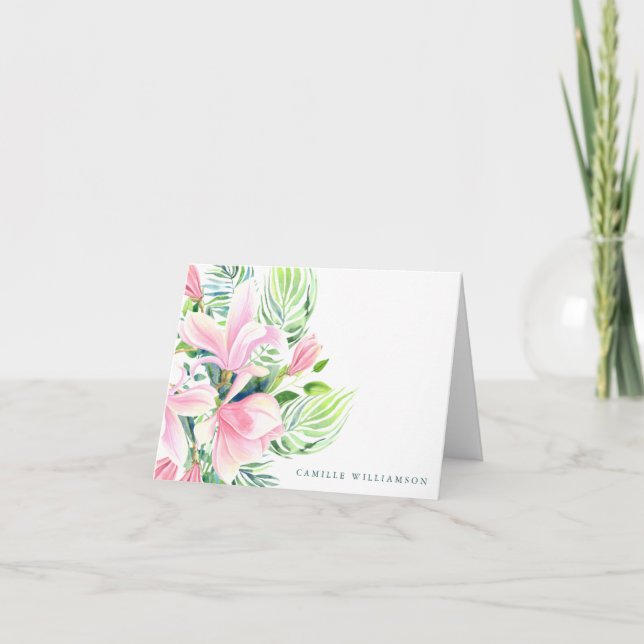 Magnolische Wasserfarbe Blume Rosa Personalisiert Dankeskarte (Vorderseite)
