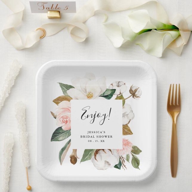 Magnolische Wasserfarbe Brautparty Pappteller (Hochzeit)