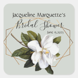 Magnolisches Brautparty mit Gold und Sage Quadratischer Aufkleber
