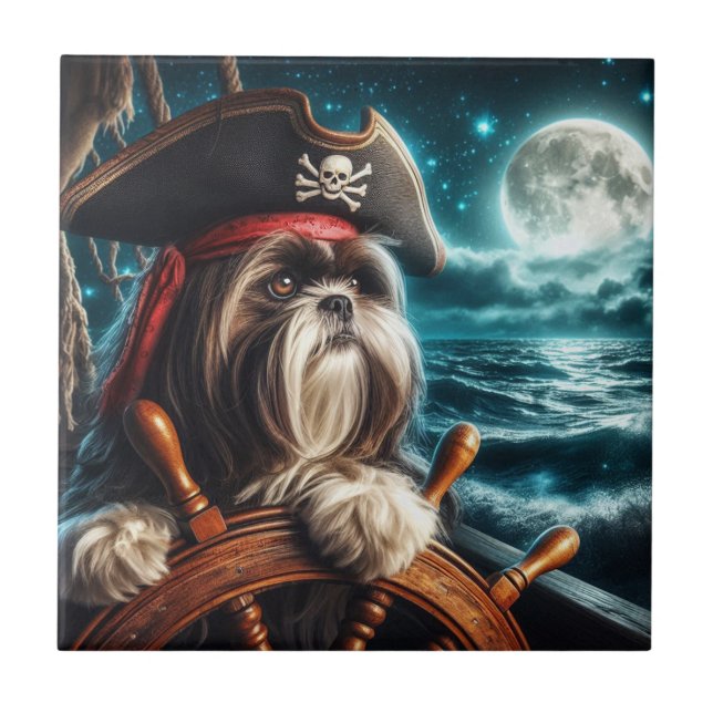Magnum the Shih Tzu Pirate Tile Fliese (Vorderseite)