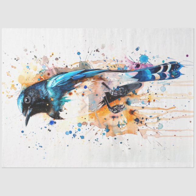 Magpie Bird Mandarine Twilight Decoupage Seidenpapier (Vorderseite)