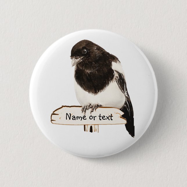 Magpie Bird mit Individuelle Name oder Text Button (Vorderseite)