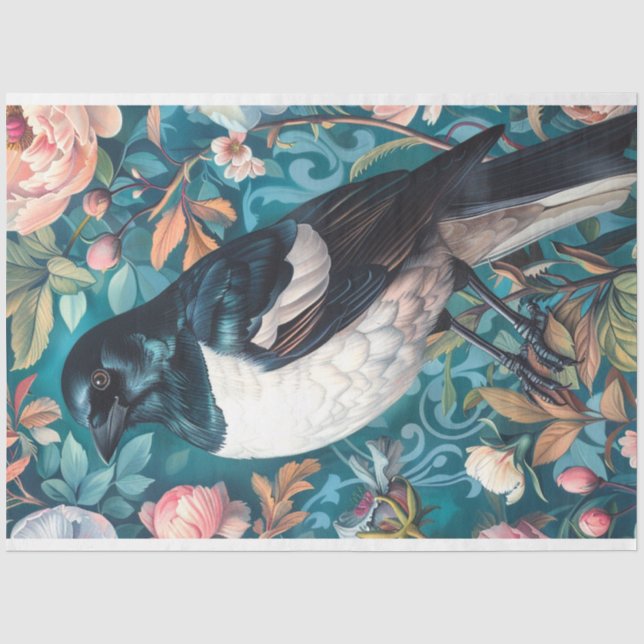 Magpie Elegance Floral Hintergrund Seidenpapier (Vorderseite)