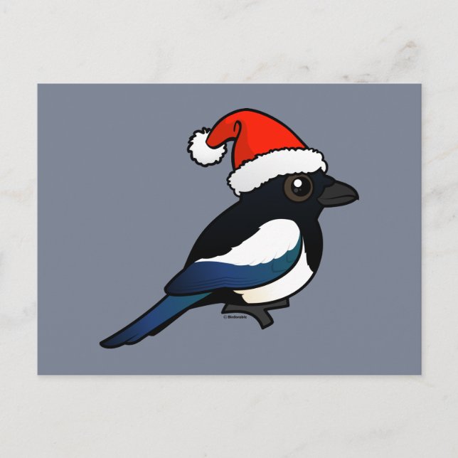 Magpie Santa Feiertagspostkarte (Vorderseite)
