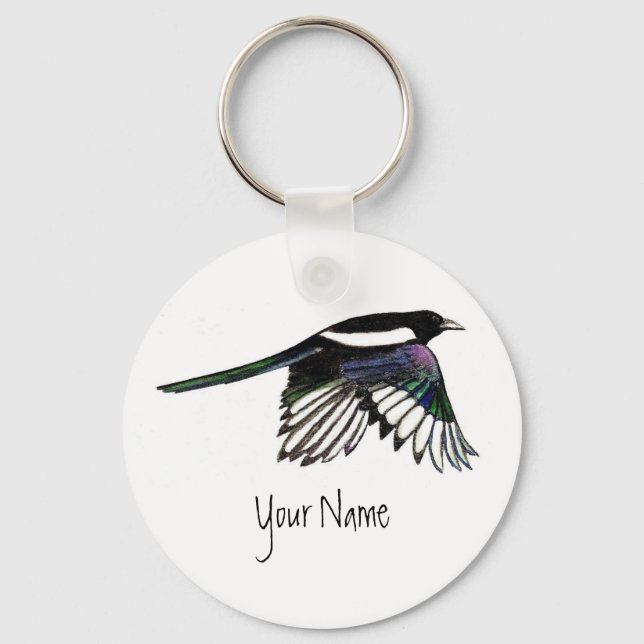 Magpie, Vogel, um sich mit Ihrem Namen zu personal Schlüsselanhänger (Vorderseite)