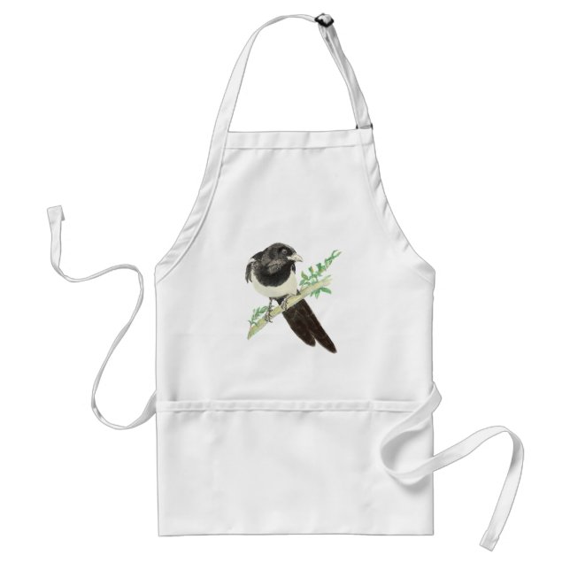 Magpie, Watercolor Bird Collection, Natur Schürze (Vorne)