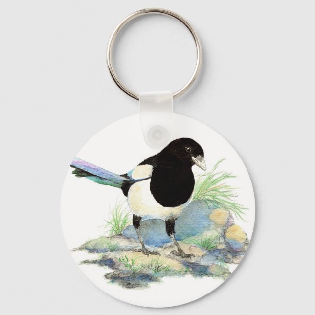 Magpie - Watercolor Bird Schlüsselanhänger (Vorderseite)