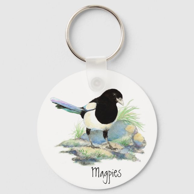 Magpie - Watercolor Bird Schlüsselanhänger (Vorderseite)