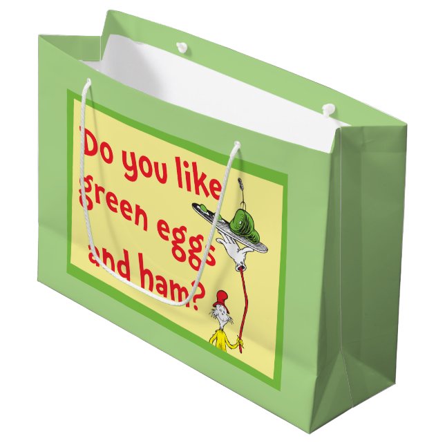 Magst du grüne Eier mit Schinken? Große Geschenktüte (Vorderseite Schrägansicht)