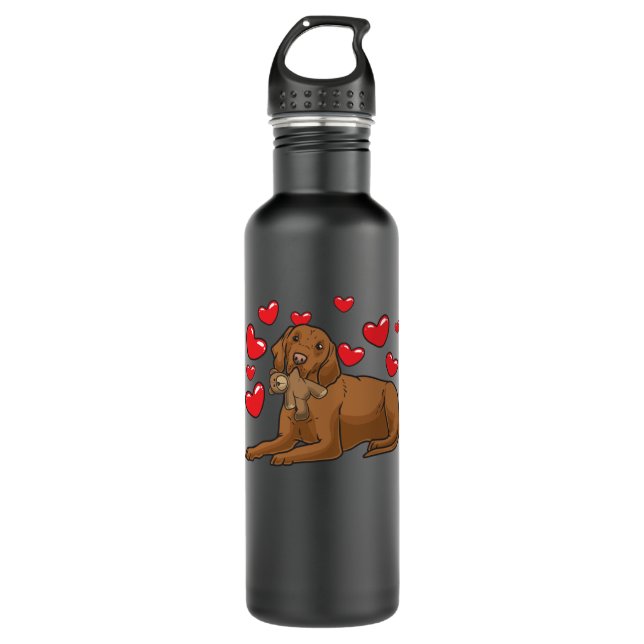 Magyar Vizsla Hund mit gestopften Tieren und Herze Edelstahlflasche (Vorderseite)