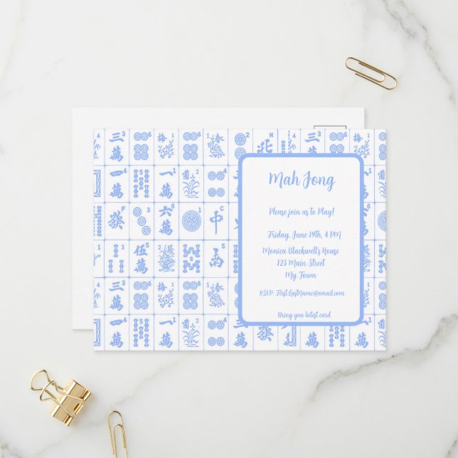 Mah Jong Game Einladung Postkarte (Vorderseite/Rückseite Beispiel)