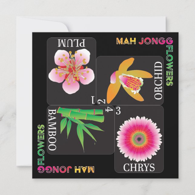 Mah Jongg 4 Blume Flachkarte (Vorderseite)