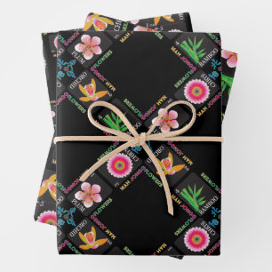 Mah Jongg 4 Blume Wrapping Paper Geschenkpapier Set