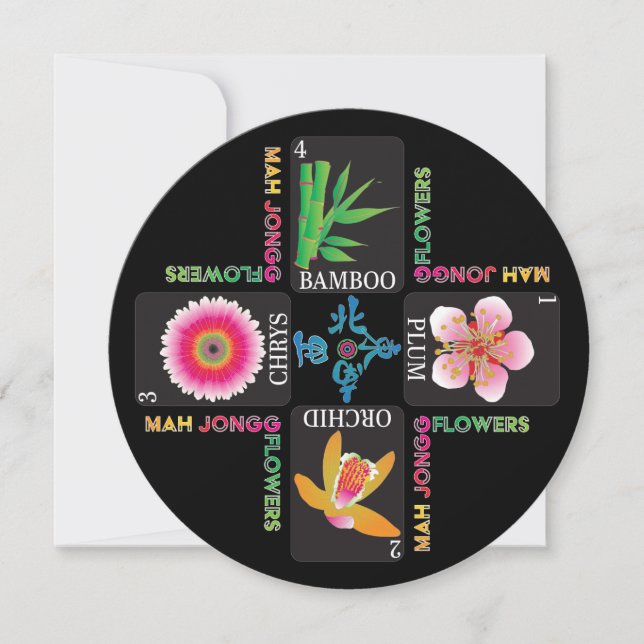 Mah Jongg 4 Fleurs Carte Plat (Devant)