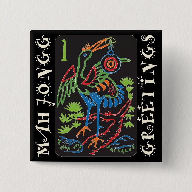 Mah Jongg Bird Grüße Button (Vorderseite)