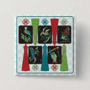 Mah Jongg Bird Tassels Button