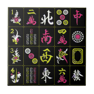 Mah Jongg Black/Fuchsia/Limon Tile Fliese