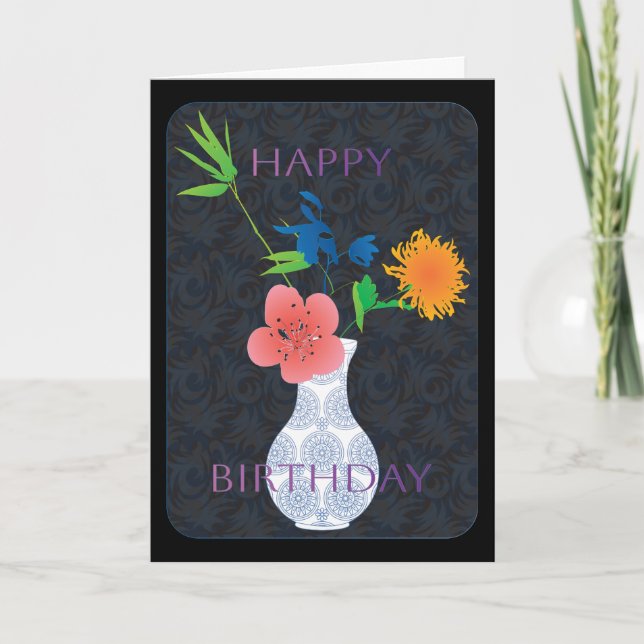 Mah Jongg Blume Geburtstagkarte Dankeskarte (Vorderseite)