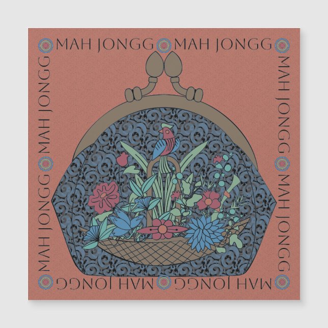 Mah Jongg Blume Purse Flat Magnet (Vorderseite)