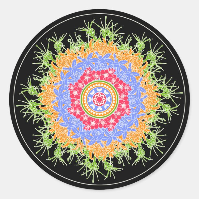 Mah Jongg Blume Runder Aufkleber (Vorderseite)