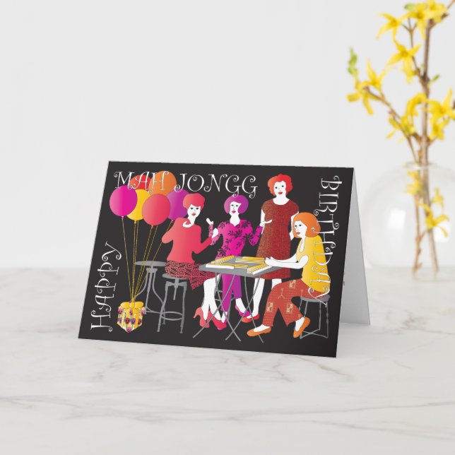 Mah Jongg Carte d'anniversaire actuelle (Fleur jaune)