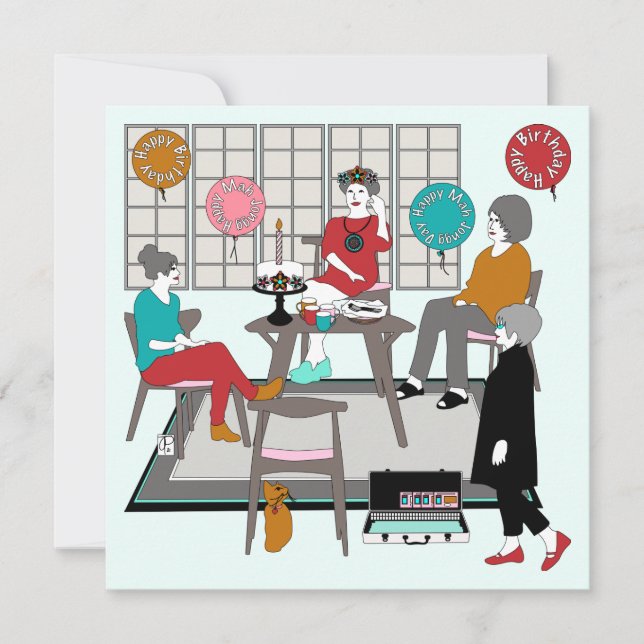 Mah Jongg Cat Birthday Einladung (Vorderseite)