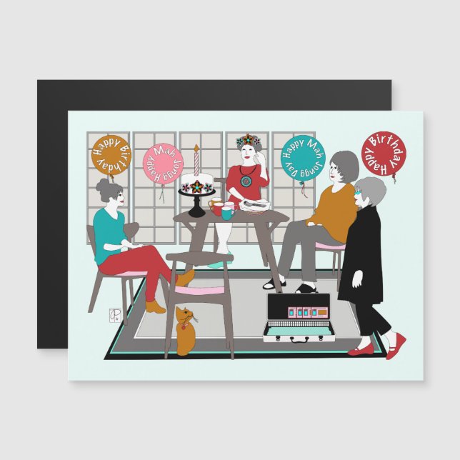 Mah Jongg Cat Birthday Magnetkarte (Vorne/Hinten)