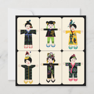 Mah Jongg Dolls Flat Card Einladung