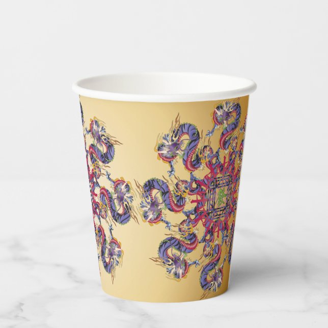 Mah Jongg Dragon Jahr Paper Cups Pappbecher (Rückseite)