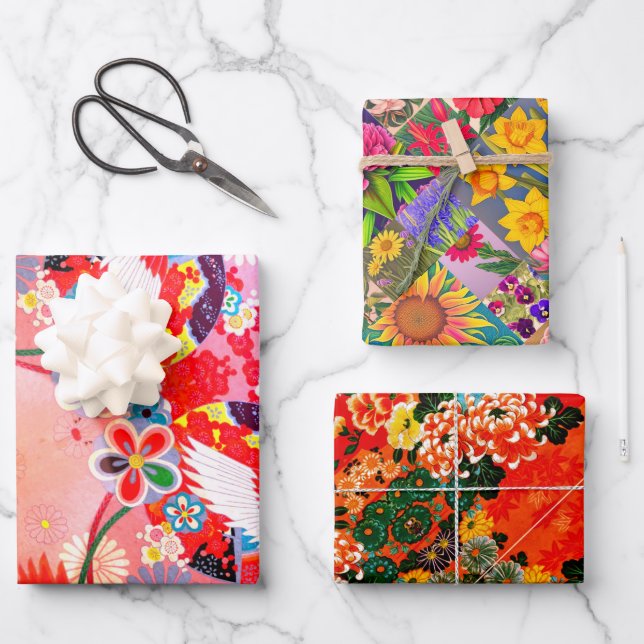 Mah Jongg Egrets, Spring Set und Paisley Geschenkpapier Set (Vorderseite)