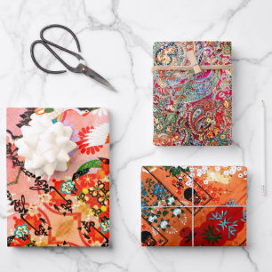 Mah Jongg Egrets und Paisley Wrapping Paper Sheets Geschenkpapier Set