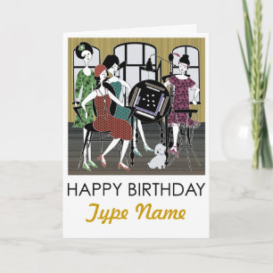 Mah Jongg Flappers Chien Carte d'anniversaire