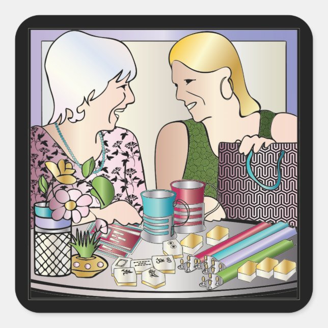 Mah Jongg Muttertag Quadratischer Aufkleber (Vorderseite)