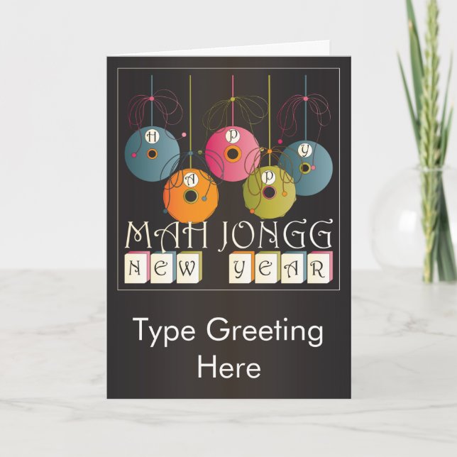 Mah Jongg New Years Feiertagskarte (Vorderseite)