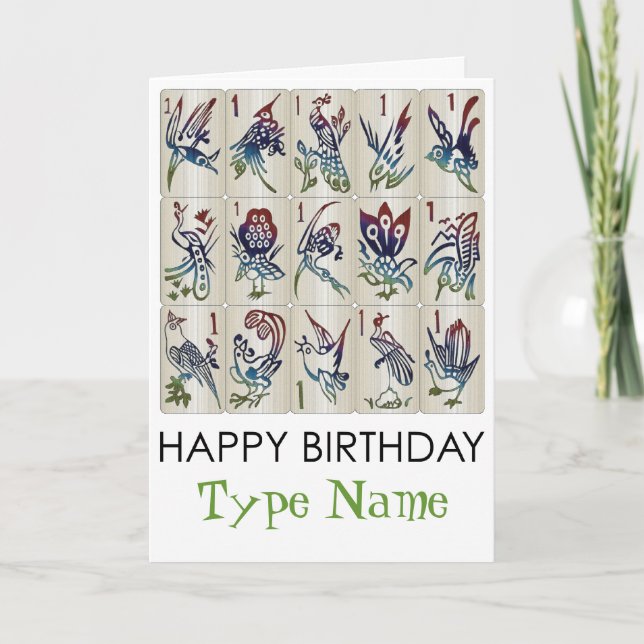 Mah Jongg One Bam Birds Birthday Card Karte (Vorderseite)