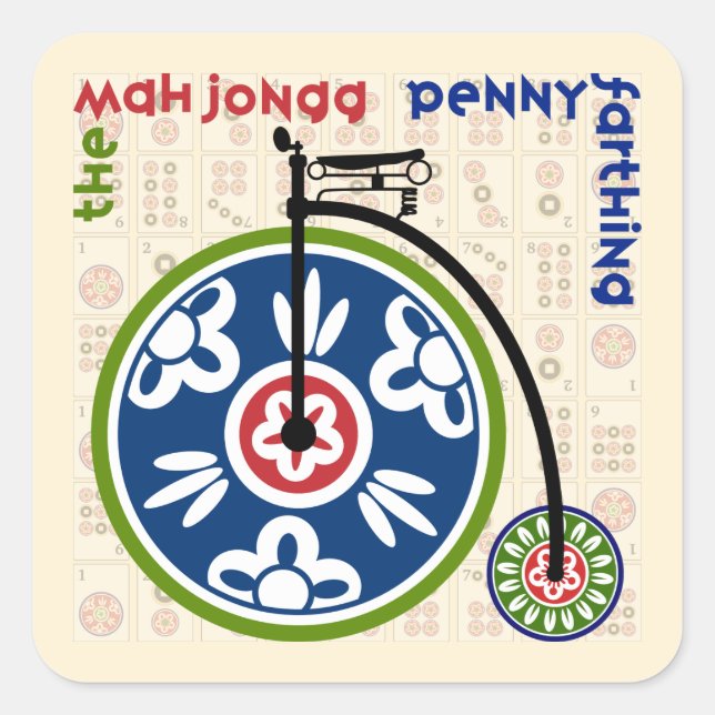 Mah Jongg Pennyfarthing Quadratischer Aufkleber (Vorderseite)