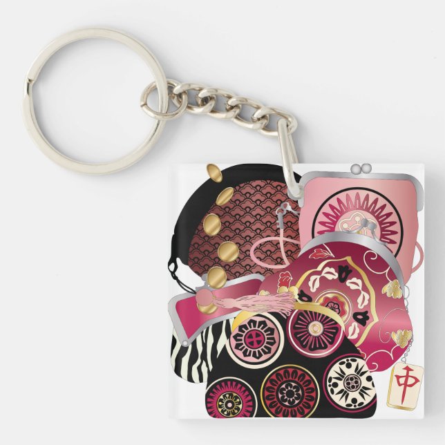 Mah Jongg Purge Porte - clé rouge/bleu (Devant)