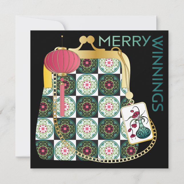 Mah Jongg Purse Holiday Flat Card Einladung (Vorderseite)