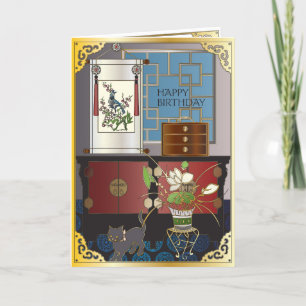 Mah Jongg Red Cabinet Carte d'anniversaire