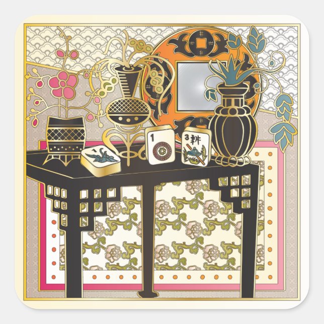 Mah Jongg Table Quadratischer Aufkleber (Vorderseite)