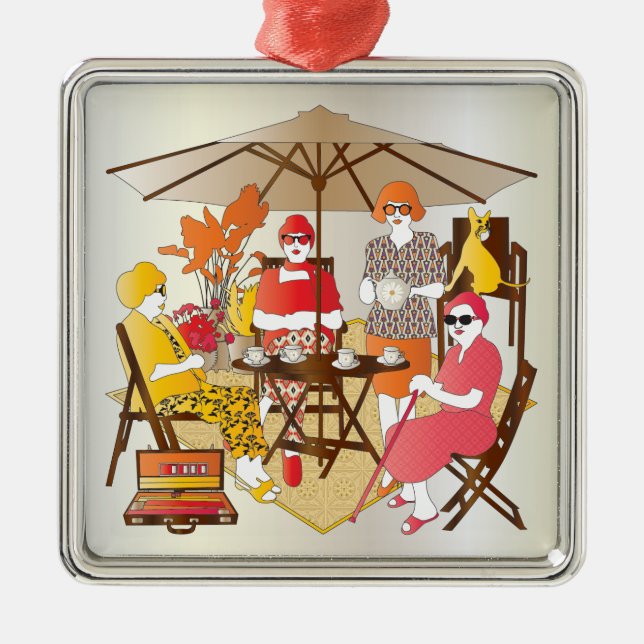 Mah Jongg Tea Party Silbernes Ornament (Vorne)